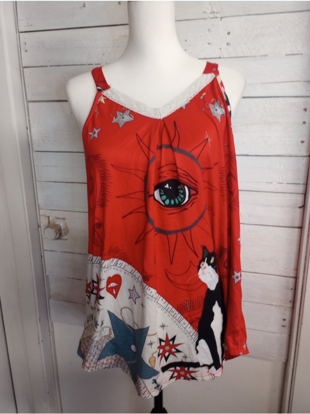 Jeniza Pajama Top Casual Lounge Tank Witch Magic Cat Size Large